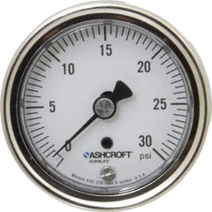 Ashcroft - 2-1/2" Dial, 1/4 Thread, 0-30 Scale Range, Pressure Gauge - Center Back Connection Mount, Accurate to 1% of Scale - Exact Tool & Supply