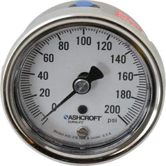 Ashcroft - 2-1/2" Dial, 1/4 Thread, 0-200 Scale Range, Pressure Gauge - Lower Back Connection Mount, Accurate to 1% of Scale - Exact Tool & Supply