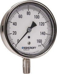 Ashcroft - 3-1/2" Dial, 1/4 Thread, 0-160 Scale Range, Pressure Gauge - Lower Connection Mount, Accurate to 1% of Scale - Exact Tool & Supply