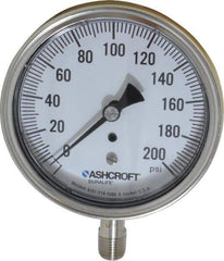 Ashcroft - 3-1/2" Dial, 1/4 Thread, 0-200 Scale Range, Pressure Gauge - Lower Connection Mount, Accurate to 1% of Scale - Exact Tool & Supply