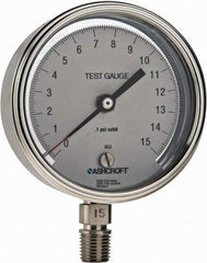 Ashcroft - 3" Dial, 1/4 Thread, 0-15 Scale Range, Pressure Gauge - Lower Connection Mount, Accurate to 0.5% of Scale - Exact Tool & Supply