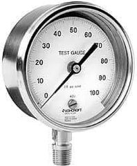 Ashcroft - 3" Dial, 1/4 Thread, 0-150 Scale Range, Pressure Gauge - Lower Connection Mount, Accurate to 0.5% of Scale - Exact Tool & Supply