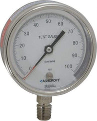 Ashcroft - 3" Dial, 1/4 Thread, 0-100 Scale Range, Pressure Gauge - Lower Connection Mount, Accurate to 0.5% of Scale - Exact Tool & Supply