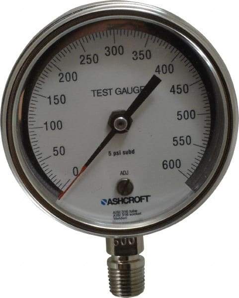 Ashcroft - 3" Dial, 1/4 Thread, 0-600 Scale Range, Pressure Gauge - Lower Connection Mount, Accurate to 0.5% of Scale - Exact Tool & Supply