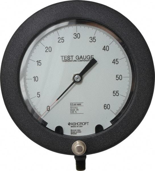 Ashcroft - 6" Dial, 1/4 Thread, 0-60 Scale Range, Pressure Gauge - Lower Connection Mount, Accurate to 0.25% of Scale - Exact Tool & Supply
