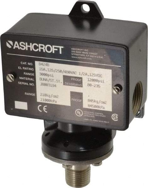 Ashcroft - 450 to 3,000 psi Adjustable Range, 12,000 Max psi, Watertight Single Setpoint - 1/4 Female - Exact Tool & Supply