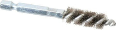Schaefer Brush - 1/4 Inch Inside Diameter, 7/16 Inch Actual Brush Diameter, Carbon Steel, Power Fitting and Cleaning Brush - 1/4 Shank Diameter, 3-1/8 Inch Long, Hex Shaft Stem, 3/8 Inch Refrigeration Outside Diameter - Exact Tool & Supply