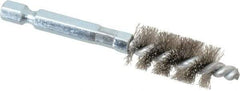 Schaefer Brush - 3/8 Inch Inside Diameter, 9/16 Inch Actual Brush Diameter, Carbon Steel, Power Fitting and Cleaning Brush - 1/4 Shank Diameter, 3-1/8 Inch Long, Hex Shaft Stem, 1/2 Inch Refrigeration Outside Diameter - Exact Tool & Supply
