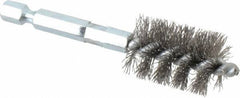 Schaefer Brush - 5/8 Inch Inside Diameter, 13/16 Inch Actual Brush Diameter, Carbon Steel, Power Fitting and Cleaning Brush - 1/4 Shank Diameter, 3-1/8 Inch Long, Hex Shaft Stem, 3/4 Inch Refrigeration Outside Diameter - Exact Tool & Supply