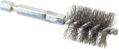 Schaefer Brush - 3/4 Inch Inside Diameter, 15/16 Inch Actual Brush Diameter, Carbon Steel, Power Fitting and Cleaning Brush - 1/4 Shank Diameter, 3-1/8 Inch Long, Hex Shaft Stem, 7/8 Inch Refrigeration Outside Diameter - Exact Tool & Supply