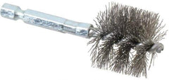 Schaefer Brush - 1 Inch Inside Diameter, 1-3/16 Inch Actual Brush Diameter, Carbon Steel, Power Fitting and Cleaning Brush - 1/4 Shank Diameter, 3-1/8 Inch Long, Hex Shaft Stem, 1-1/8 Inch Refrigeration Outside Diameter - Exact Tool & Supply
