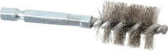 Schaefer Brush - 5/8 Inch Inside Diameter, 13/16 Inch Actual Brush Diameter, Stainless Steel, Power Fitting and Cleaning Brush - 1/4 Shank Diameter, 3-1/8 Inch Long, Hex Shaft Stem, 3/4 Inch Refrigeration Outside Diameter - Exact Tool & Supply