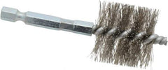 Schaefer Brush - 1 Inch Inside Diameter, 1-3/16 Inch Actual Brush Diameter, Stainless Steel, Power Fitting and Cleaning Brush - 1/4 Shank Diameter, 3-1/8 Inch Long, Hex Shaft Stem, 1-1/8 Inch Refrigeration Outside Diameter - Exact Tool & Supply