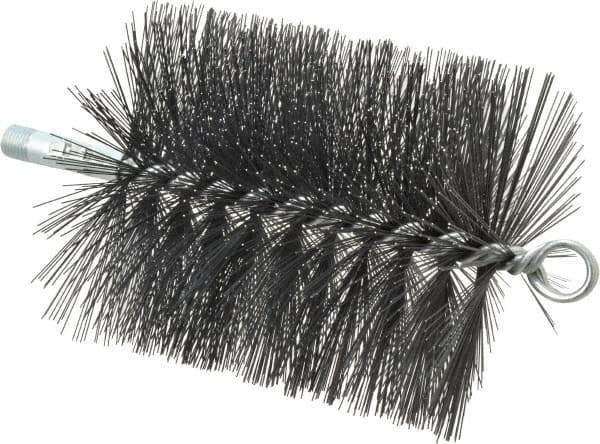 Schaefer Brush - 5" Diam Round, Tempered Steel Wire Chimney Brush - 1/4" NPSM Male Connection - Exact Tool & Supply