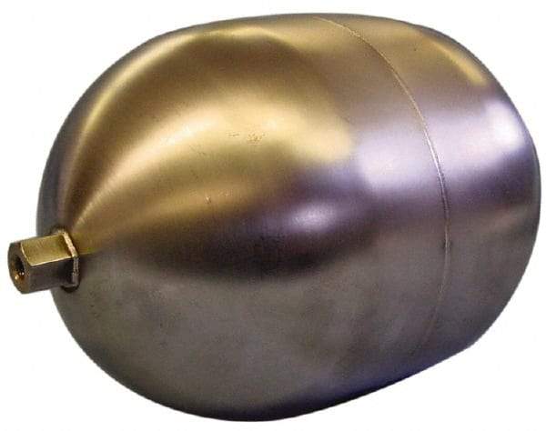 Made in USA - 4" Diam x 7" Long, Oblong, Hex Spud Connection, Metal Float - 1/4-20 Thread, Stainless Steel, 150 Max psi, 19 Gauge - Exact Tool & Supply