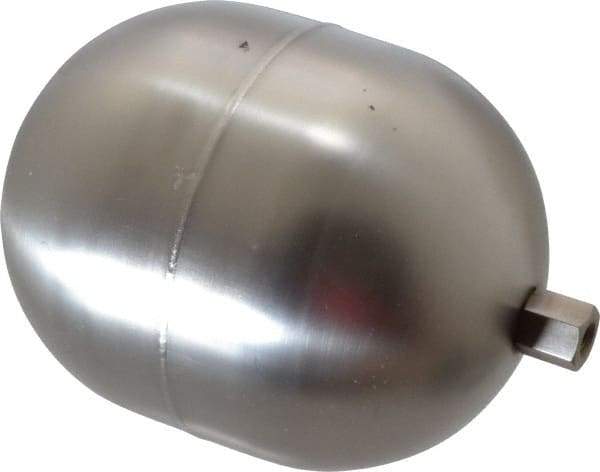 Made in USA - 4" Diam x 5" Long, Oblong, Hex Spud Connection, Metal Float - 1/4-20 Thread, Stainless Steel, 200 Max psi, 25 Gauge - Exact Tool & Supply