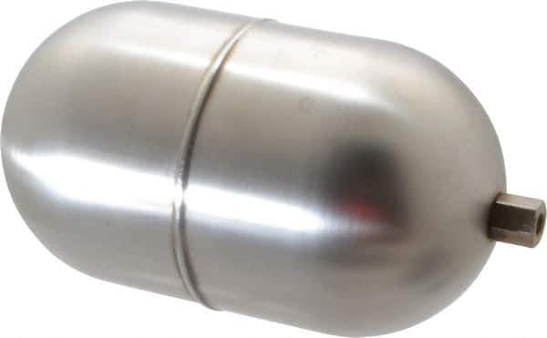 Made in USA - 4" Diam x 7" Long, Oblong, Hex Spud Connection, Metal Float - 1/4-20 Thread, Stainless Steel, 150 Max psi, 19 Gauge - Exact Tool & Supply