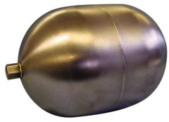 Made in USA - 6" Diam x 10" Long, Oblong, Hex Spud Connection, Metal Float - 3/8-16 Thread, Stainless Steel, 150 Max psi, 19 Gauge - Exact Tool & Supply