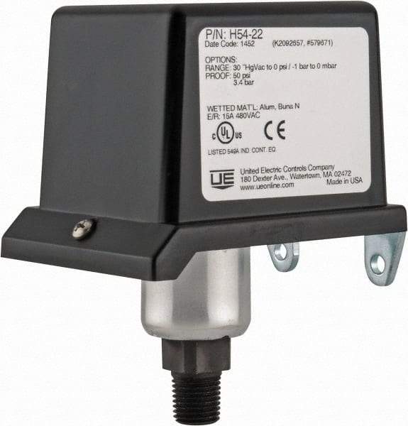 United Electric Controls - 30 to 0" Hg VAC Adjustable Range, General Purpose Diaphragm - 1/4 Thread - Exact Tool & Supply