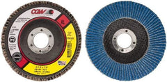 Camel Grinding Wheels - 40 Grit, 4-1/2" Disc Diam, 7/8" Center Hole, Type 27 Zirconia Alumina Flap Disc - 13,300 Max RPM, Polyester Backing, Arbor Attaching System, Coated - Exact Tool & Supply