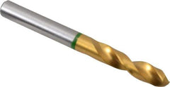 Accupro - 19/64" 130° Spiral Flute Cobalt Screw Machine Drill Bit - TiN Finish, Right Hand Cut, 37mm Flute Length, 79mm OAL, Split Point, Straight Shank - Exact Tool & Supply