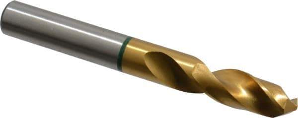 Accupro - 15/32" 130° Spiral Flute Cobalt Screw Machine Drill Bit - TiN Finish, Right Hand Cut, 51mm Flute Length, 102mm OAL, Split Point, Straight Shank - Exact Tool & Supply