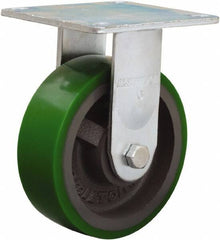 Hamilton - 6" Diam x 2" Wide x 7-1/2" OAH Top Plate Mount Rigid Caster - Polyurethane Mold onto Cast Iron Center, 900 Lb Capacity, Sealed Precision Ball Bearing, 5 x 5-1/2" Plate - Exact Tool & Supply