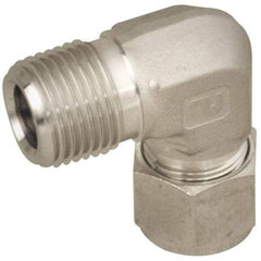Parker - 5/8" OD, Stainless Steel Male Elbow - -425 to 1,200°F, 7/8" Hex, Comp x MNPT Ends - Exact Tool & Supply