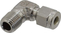 Parker - 1/4" OD, Stainless Steel Male Elbow - 0 to 1,200°F, 9/16" Hex, Comp x MNPT Ends - Exact Tool & Supply