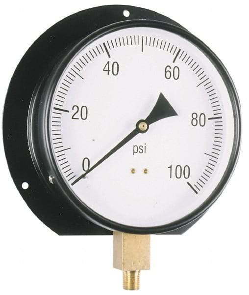 Value Collection - 6" Dial, 1/4 Thread, 0-30 Scale Range, Pressure Gauge - Lower Connection, Rear Flange Connection Mount, Accurate to 3-2-3% of Scale - Exact Tool & Supply