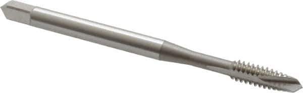 OSG - #8-32 UNC, 3 Flute, Bright Finish, Vanadium High Speed Steel Spiral Point Tap - Plug Chamfer, Right Hand Thread, 2-1/8" OAL, 3/4" Thread Length, 0.168" Shank Diam - Exact Tool & Supply