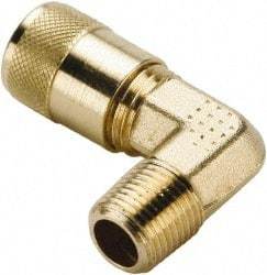 Parker - 1/8-27 Male Pipe, 500 Max psi, 1/4" Tube OD, Forged Male Elbow Access Valve - Brass - Exact Tool & Supply