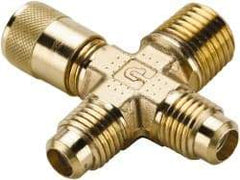 Parker - 1/4-18 Male Pipe, 500 Max psi, 5/16" Tube OD, Forged Male Cross Access Valve - Brass - Exact Tool & Supply
