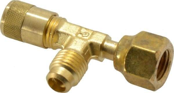 Parker - 500 Max psi, 1/4 Tube OD, Forged Flared Female Run Swivel Tee Access Valve - Brass - Exact Tool & Supply