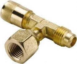 Parker - 500 Max psi, 1/4 Tube OD, Forged Flare Female Branch Tee Access Valve - Brass - Exact Tool & Supply