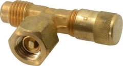 Parker - 500 Max psi, 1/4 Tube OD, Forged Flare Female Branch Tee with Depressor Access Valve - Brass - Exact Tool & Supply