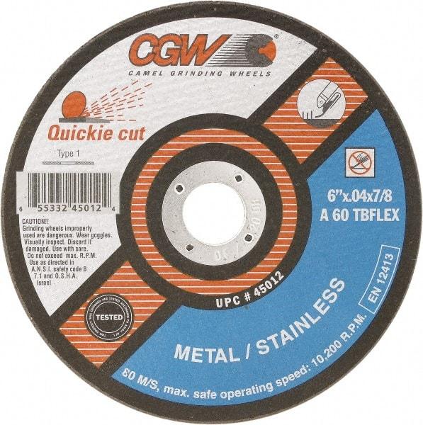 Camel Grinding Wheels - 7" 60 Grit Silicon Carbide Cutoff Wheel - 1/16" Thick, 7/8" Arbor, 8,500 Max RPM - Exact Tool & Supply
