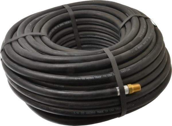 Alliance Hose & Rubber - 1/4" ID x 9/16" OD 100' Long Multipurpose Air Hose - MNPT x FNPT(Swivel) Ends, 300 Working psi, -40 to 190°F, 1/4" Fitting, Black - Exact Tool & Supply