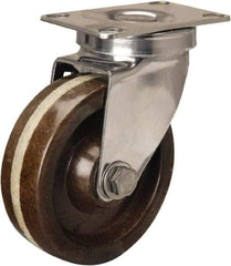 Hamilton - 4" Diam x 1-1/4" Wide x 5-1/8" OAH Top Plate Mount Swivel Caster - Phenolic, 300 Lb Capacity, Plain Bore Bearing, 2-3/8 x 3-5/8" Plate - Exact Tool & Supply
