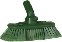 Vikan - 1-1/2" Bristle Length, Polyester Wash Brush - 7-3/4" Long x 3" Wide Head, 8" OAL, European Threaded Handle, Green, Polypropylene Block, Flagged - Exact Tool & Supply