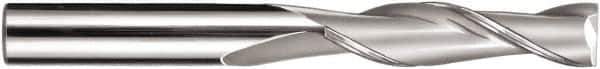 SGS - 1/2", 2" LOC, 1/2" Shank Diam, 4-1/2" OAL, 2 Flute, Solid Carbide Square End Mill - Single End, TiN Finish, Spiral Flute, 30° Helix, Centercutting, Right Hand Cut, Right Hand Flute, Series 3L - Exact Tool & Supply