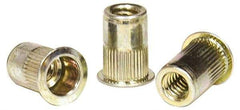 RivetKing - 0.02 to 0.13" Grip, Steel Standard Rivet Nut - Zinc Yellow Dichromate Finish, Full Head Head - Exact Tool & Supply