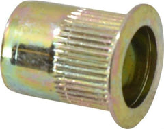 RivetKing - M8, 13.46mm Insert Diam, 18.42mm OAL, Knurled Body Open End Threaded Insert - 13.5mm Hole Diam, 17.4mm Head Diam, Steel, Zinc Yellow Dichromate Finish - Exact Tool & Supply