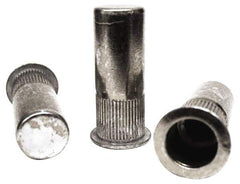 RivetKing - 1/4-20, 0.165 to 0.26" Grip, 25/64" Drill, Steel Closed End Knurled Rivet Nut - Zinc Yellow Dichromate Finish, Countersunk Head - Exact Tool & Supply