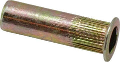 RivetKing - #10-32, 0.13 to 0.225" Grip, 19/64" Drill, Steel Closed End Knurled Rivet Nut - Zinc Yellow Dichromate Finish, Countersunk Head - Exact Tool & Supply