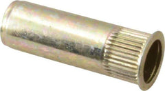 RivetKing - 1/4-20, 0.027 to 0.165" Grip, 25/64" Drill, Steel Closed End Knurled Rivet Nut - Zinc Yellow Dichromate Finish, Countersunk Head - Exact Tool & Supply