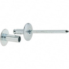 RivetKing - Size 8-12 Dome Head Steel Flush on Both Sides Blind Rivet - Steel Mandrel, 5/8" to 3/4" Grip, 5/8" Head Diam, 0.255" Min Hole Diam, 0.58" Length Under Head, 1/4" Body Diam - Exact Tool & Supply