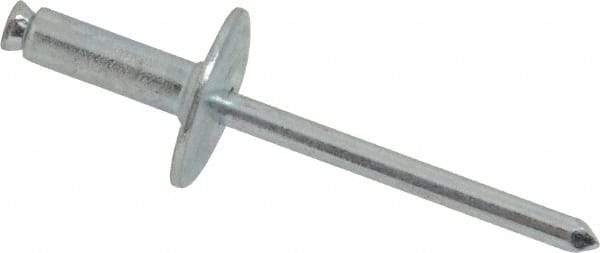 RivetKing - Size 8-18 Dome Head Steel Flush on Both Sides Blind Rivet - Steel Mandrel, 7/8" to 1-1/8" Grip, 5/8" Head Diam, 0.255" Min Hole Diam, 0.82" Length Under Head, 1/4" Body Diam - Exact Tool & Supply