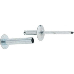 RivetKing - Size 8-26 Dome Head Steel Flush on Both Sides Blind Rivet - Steel Mandrel, 1-3/8" to 1-5/8" Grip, 5/8" Head Diam, 0.255" Min Hole Diam, 1.32" Length Under Head, 1/4" Body Diam - Exact Tool & Supply