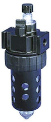 Parker - 1/2" NPT, 150 Max psi Standard Mist Lubricator - Polycarbonate Bowl with Sight Glass, Zinc Body, 90 CFM, 125°F Max Temp, 3.24" Wide x 9.27" High - Exact Tool & Supply
